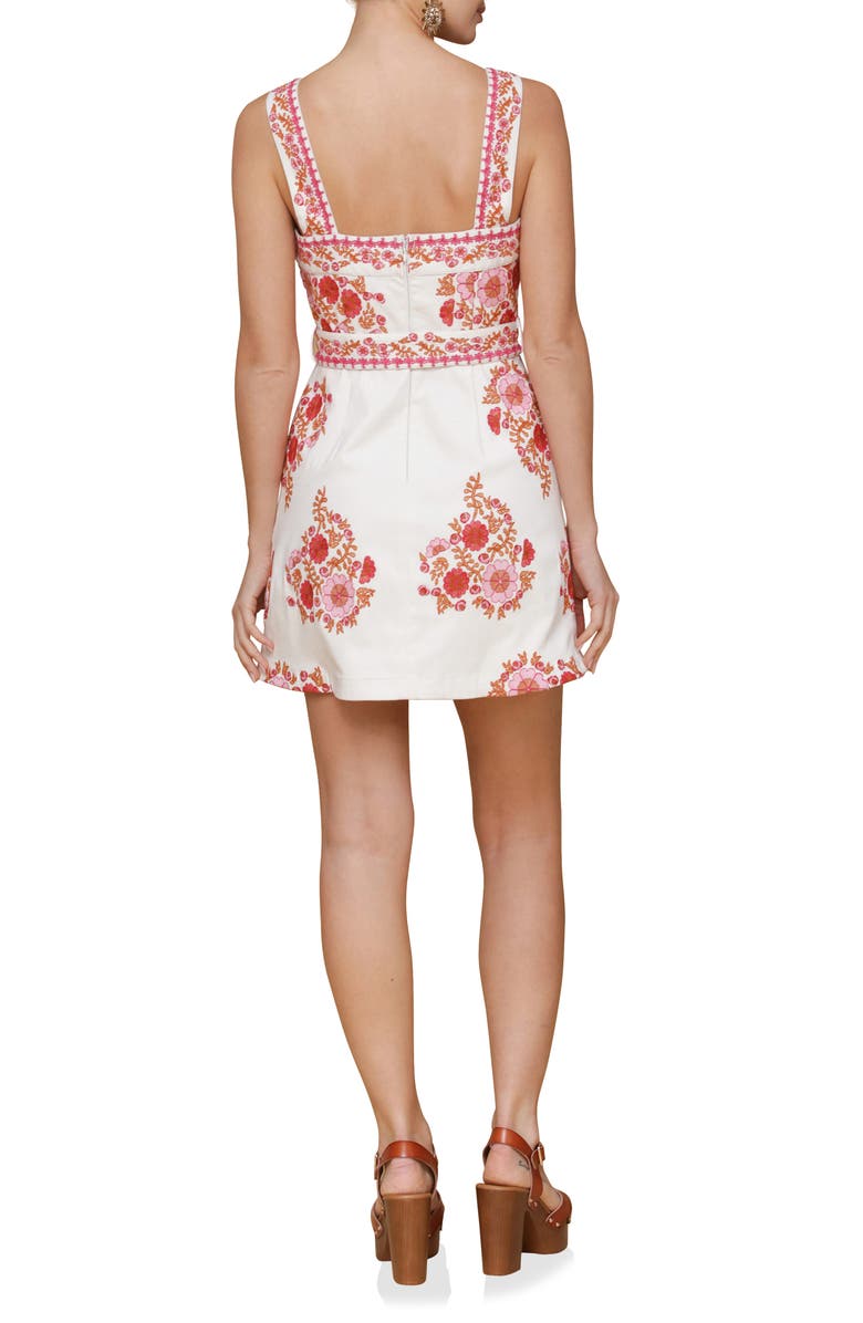 Avec Les Filles Belted Embroidered Stretch Cotton Minidress, Alternate, color, Pink Multi Embroidery