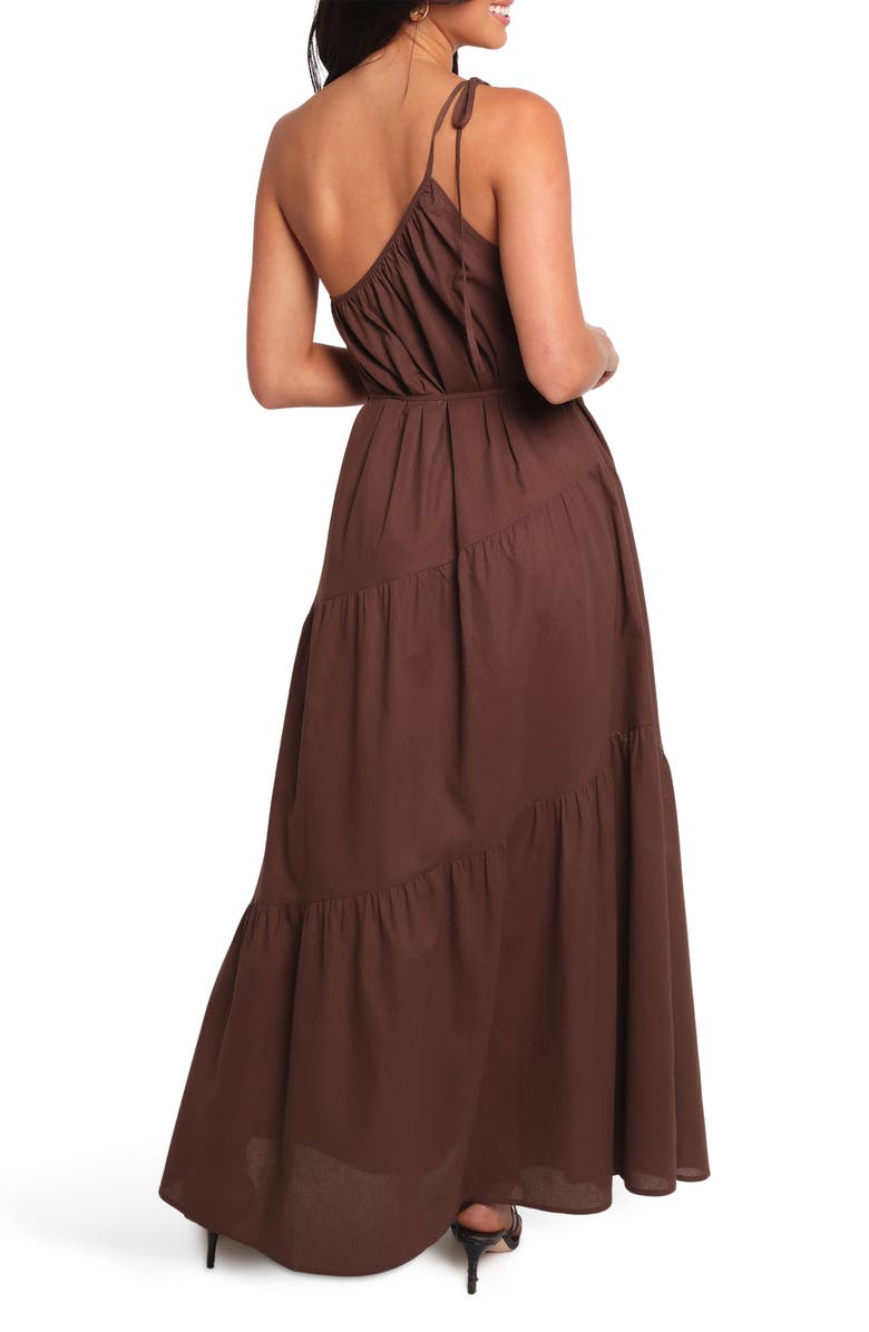 Petal & Pup Hilde One-Shoulder Cotton & Linen Maxi Dress, Alternate, color, Chocolate