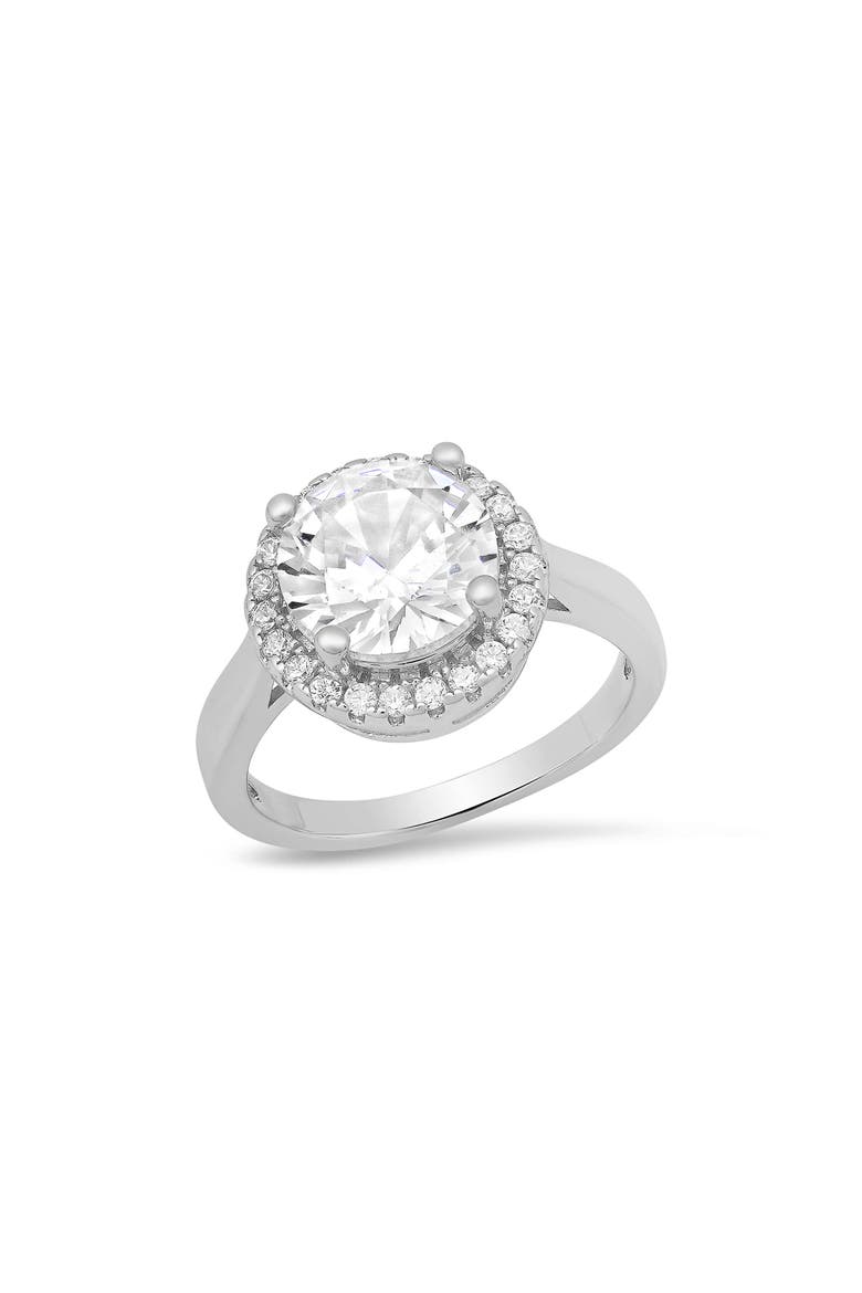 18k White Gold Plated Halo Ring, Main, color, SILVER