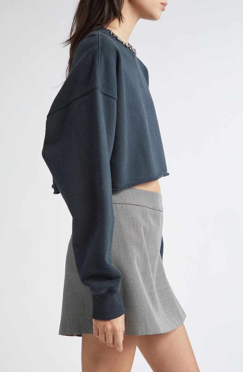 Golden Goose Crystal Embellished Cotton Crop Sweatshirt, Alternate, color, Washed Black