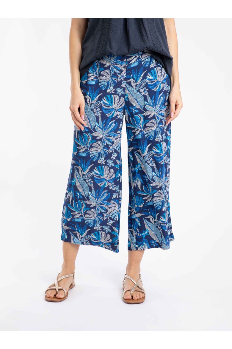 Sarita Printed Wide Leg Cropped Trousers, Main, color, Blue Indigo