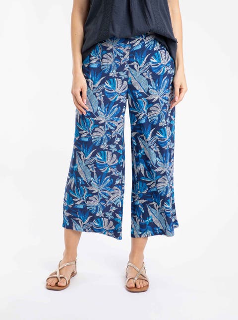 Sarita Printed Wide Leg Cropped Trousers