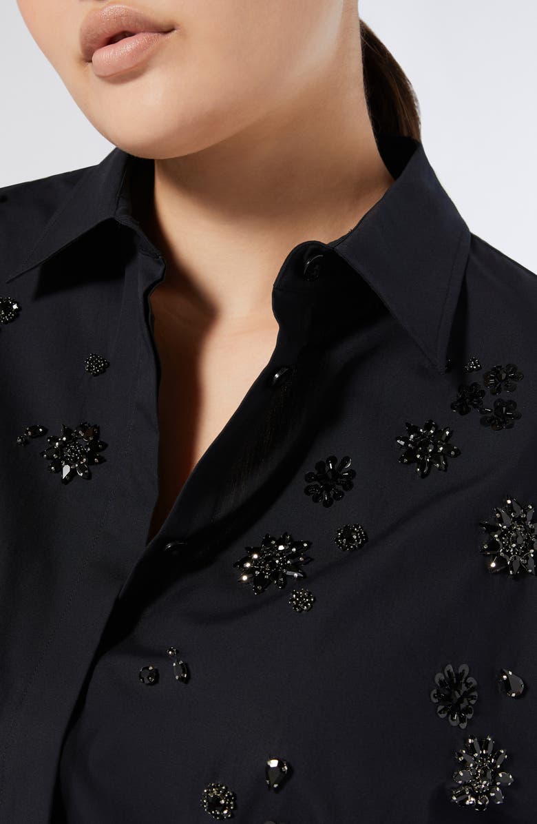 Marina Rinaldi Uganda Embellished Oversize Cotton Button-Up Shirt, Alternate, color, Black