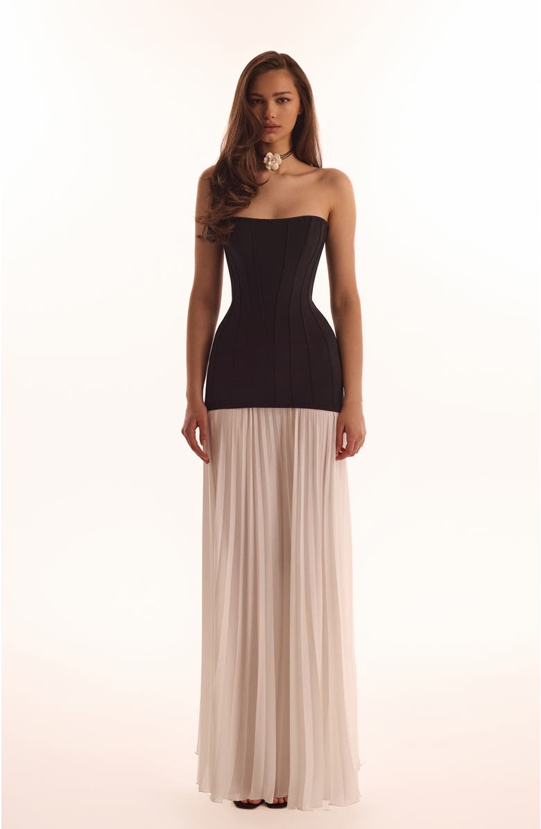 Milla Parisienne Dress With A Pleated Skirt, Alternate, color, Black&White