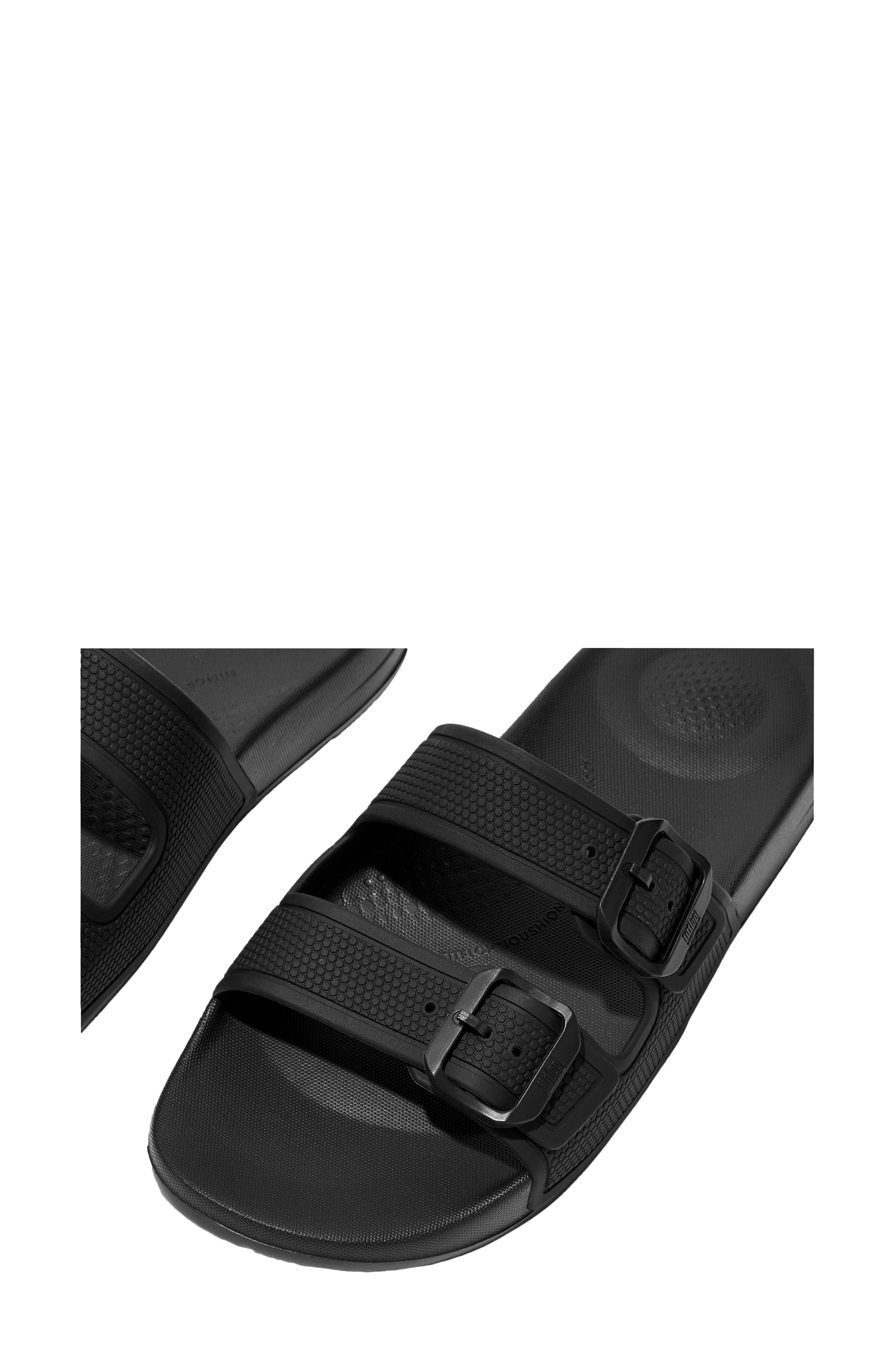 FitFlop Iqushion Two Bar Buckle Slide Sandal, Alternate, color, All Black