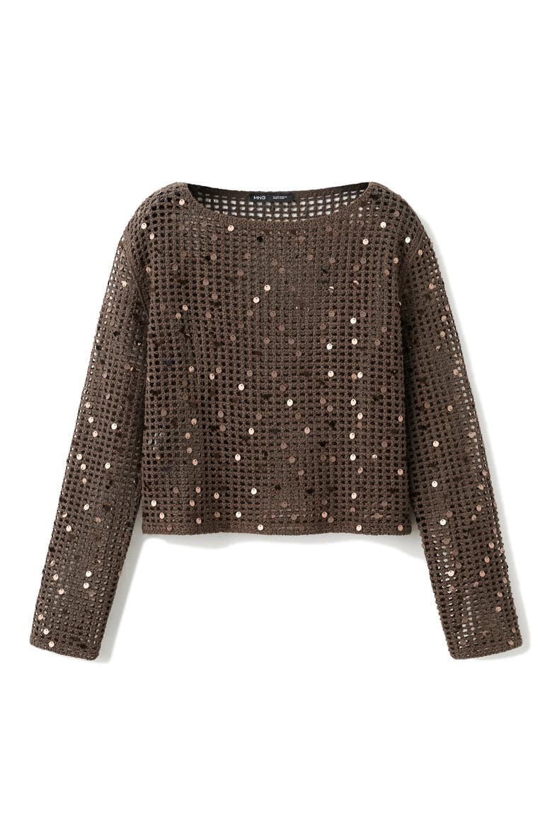 Sequined Crocheted Sweater, Alternate, color, CHOCOLATE