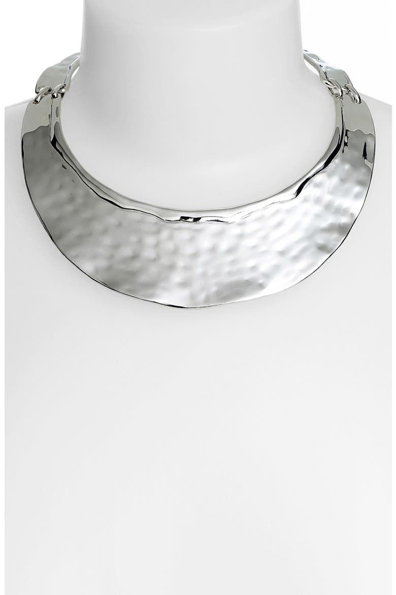 'Make a Statement' Hammered Bib Necklace, Alternate, color, SILVER