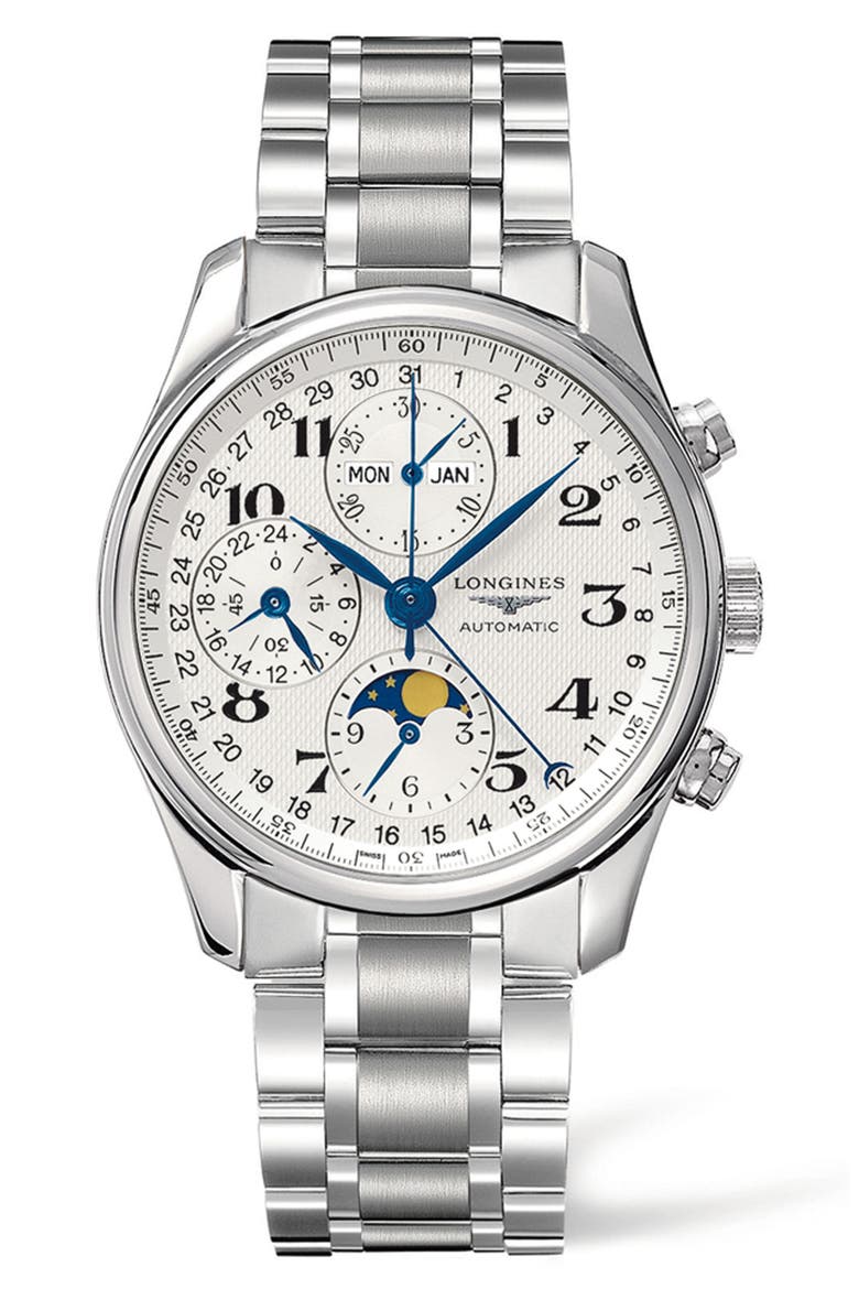 Master Automatic Chronograph Bracelet Watch, 40mm, Main, color, WHITE