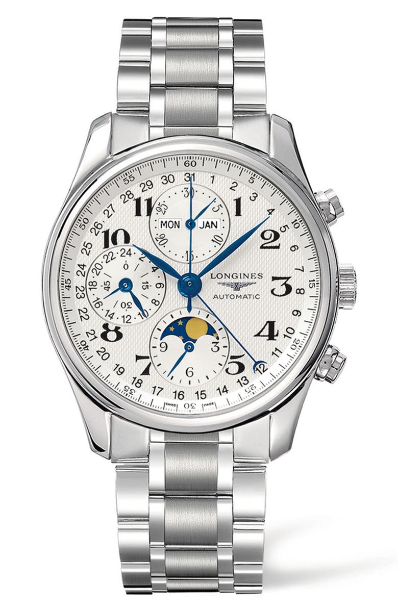 Longines Master Automatic Chronograph Bracelet Watch, 40mm, Main, color, White