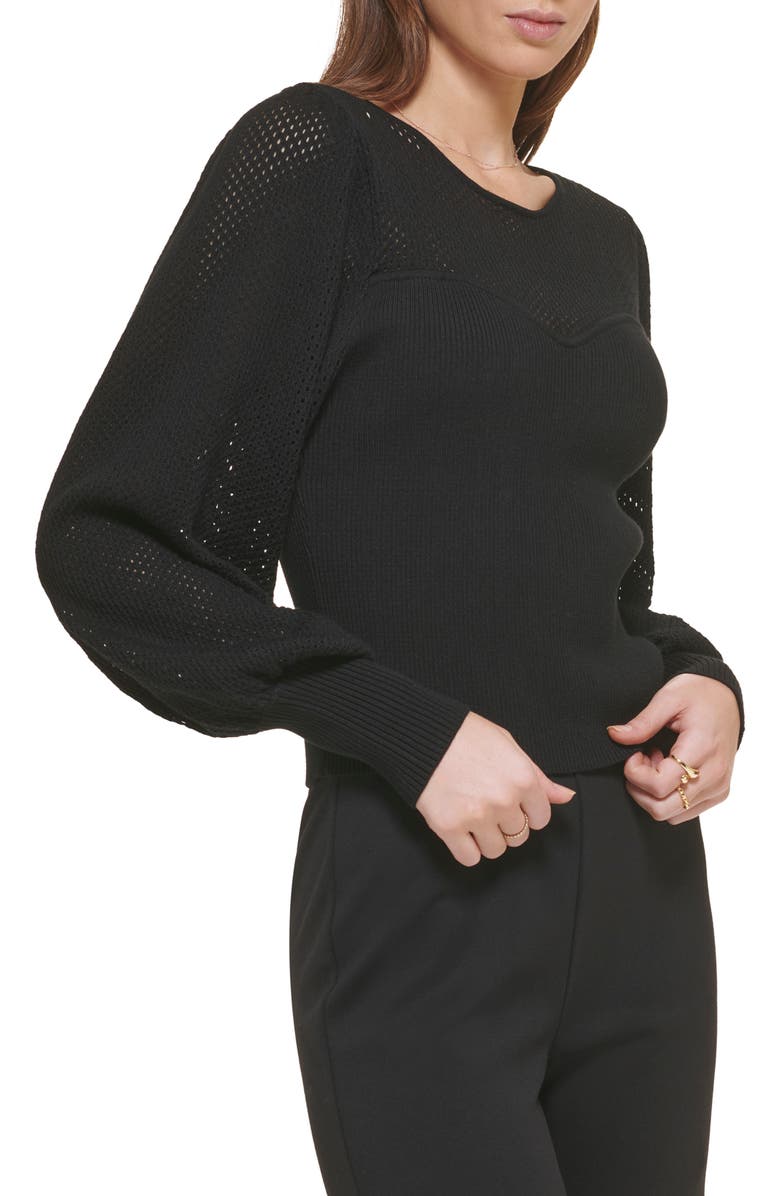 DKNY Mesh Yoke Sweetheart Sweater, Alternate, color,