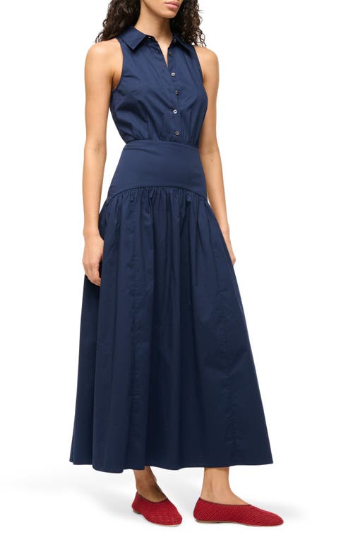 Staud Romy Sleeveless Maxi Shirtdress In Navy
