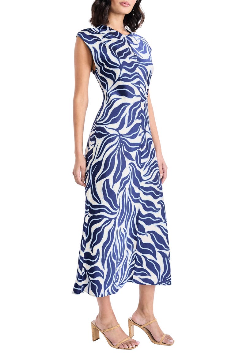 Cap Sleeve Midi Dress, Alternate, color, CREAM/ NAVY