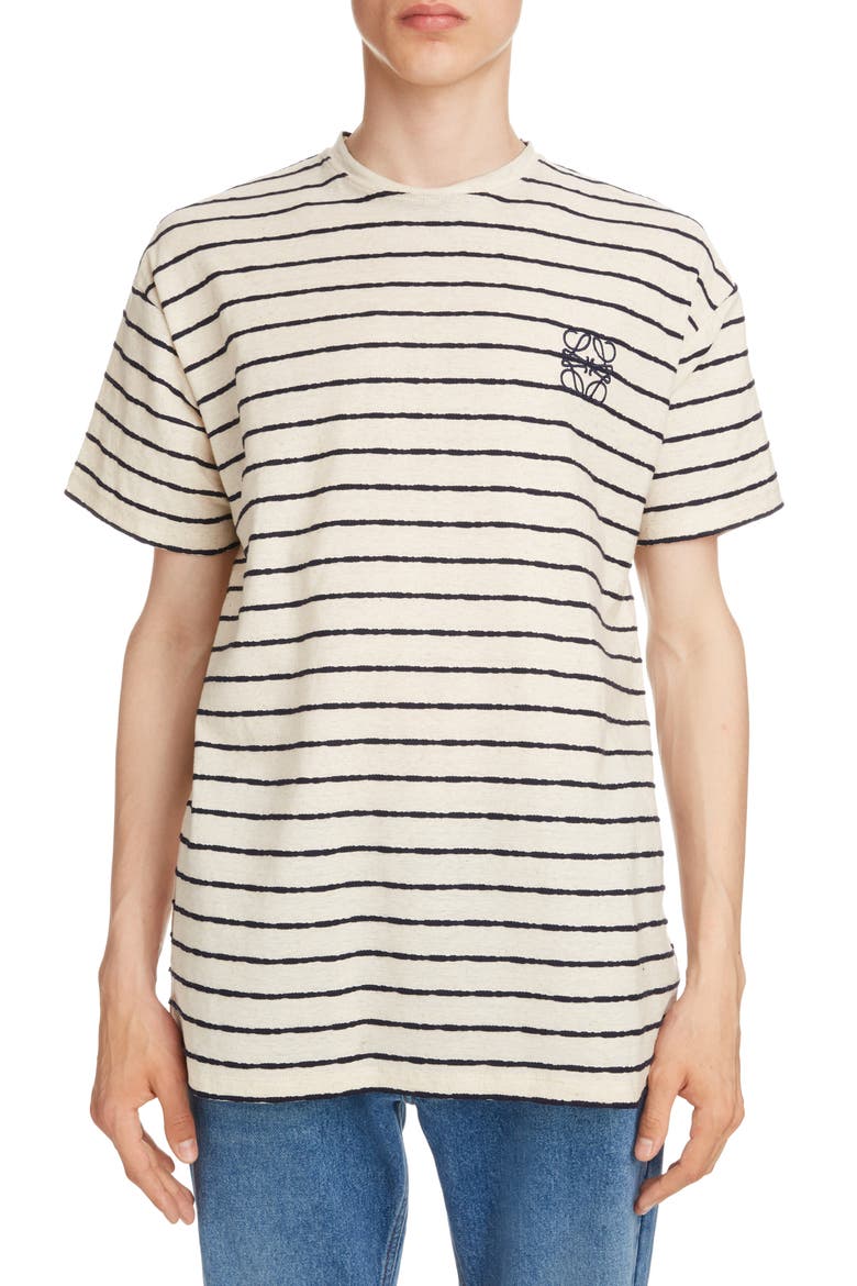 Anagram Embroidered Stripe T-Shirt, Main, color, ECRU/ NAVY BLUE