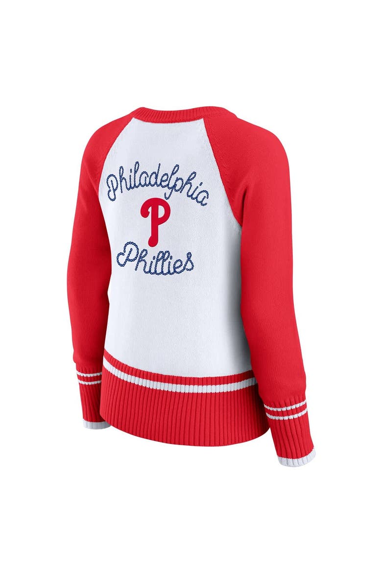 Women's WEAR by Erin Andrews White Philadelphia Phillies Colorblock Raglan Sweater, Alternate, color, White