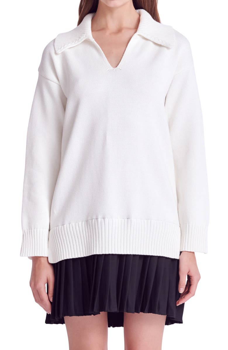 English Factory Mixed Media Pleated Minidress, Alternate, color, White/ Black