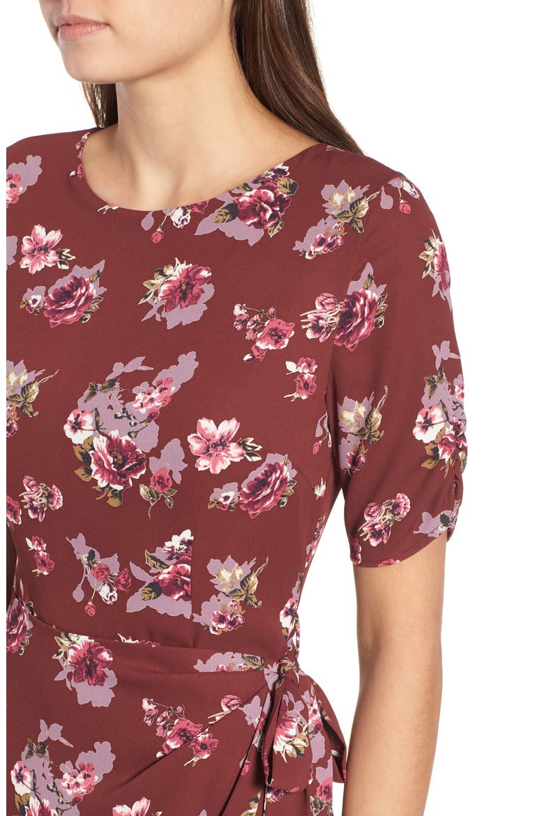 Wrap Front Dress, Alternate, color, BURGUNDY MULTI FLORAL