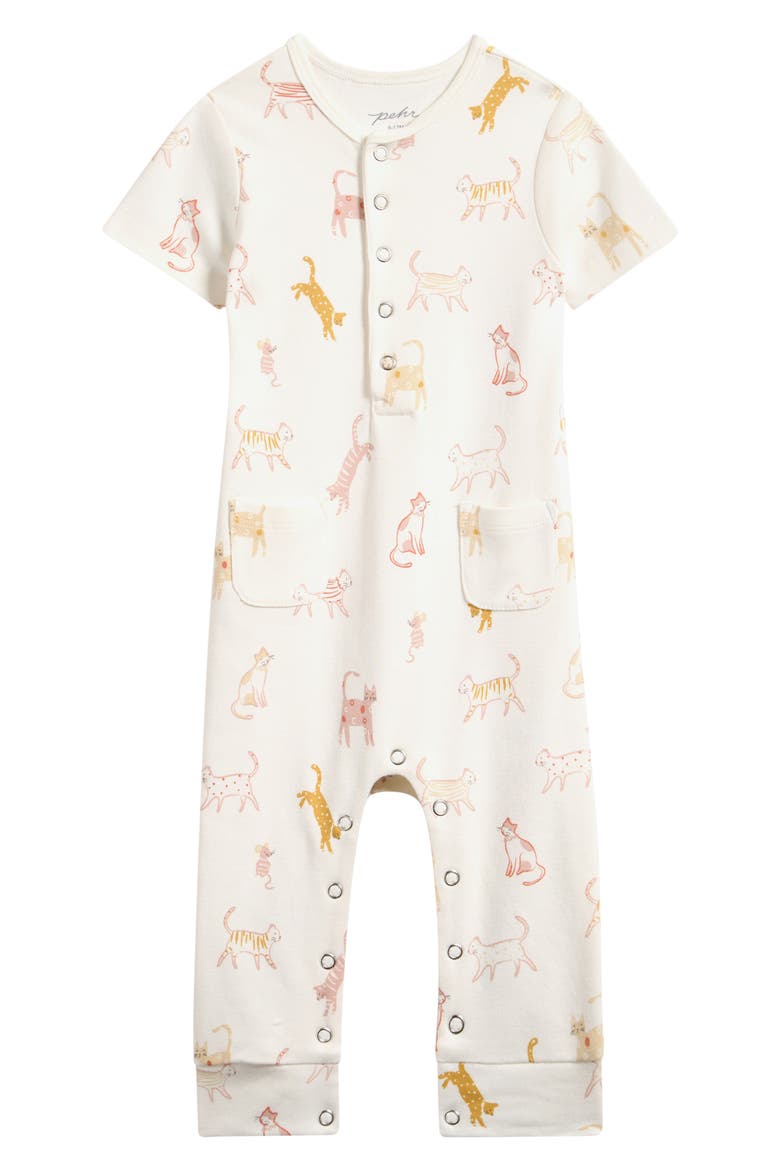 Copy Cat Print Organic Cotton Henley Romper, Main, color, COPY CAT
