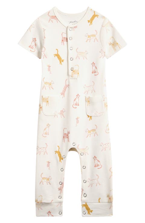 Copy Cat Print Organic Cotton Henley Romper (Baby)