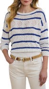 Lauren Ralph Lauren Stripe Pointelle Cotton Blend Sweater