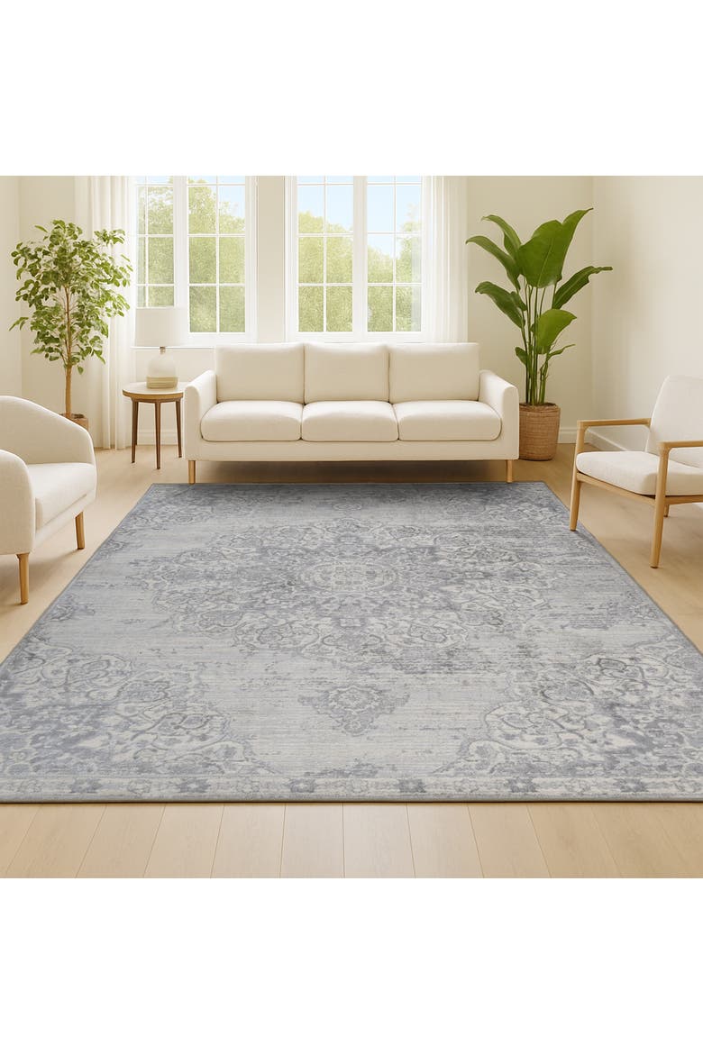 Modern Persian Vintage Moroccan Medallion Area Rug, Alternate, color, Light Gray