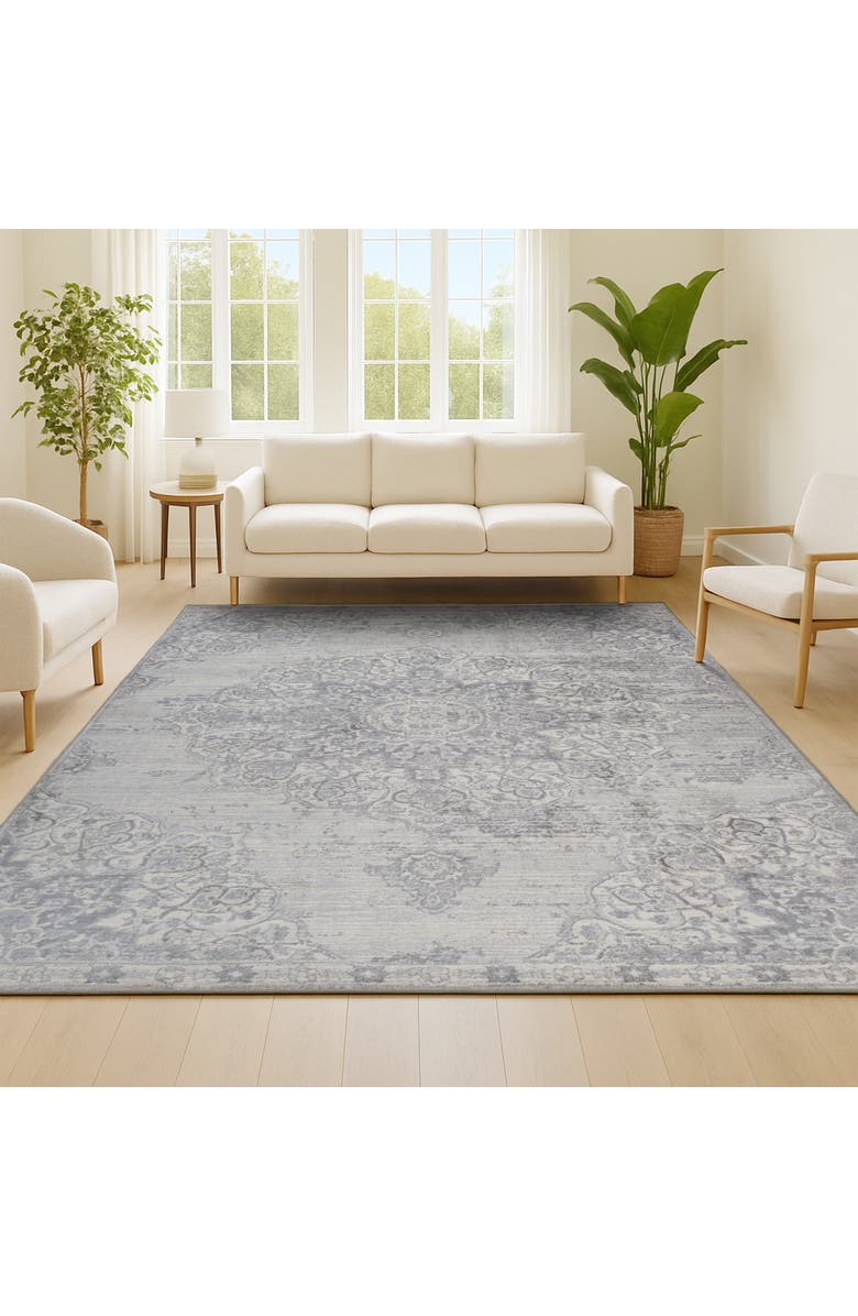 JONATHAN Y Modern Persian Vintage Moroccan Medallion Area Rug, Alternate, color, Light Gray