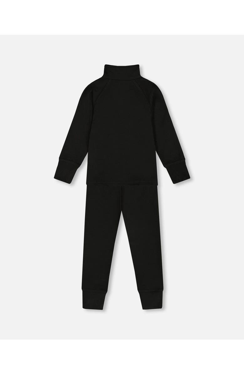 Deux par Deux Little Kids Unisex Two Piece Thermal Underwear Set Black, Alternate, color, 