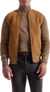 Bugatchi Genuine Shearling & Merino Wool Rib Bomber Jacket