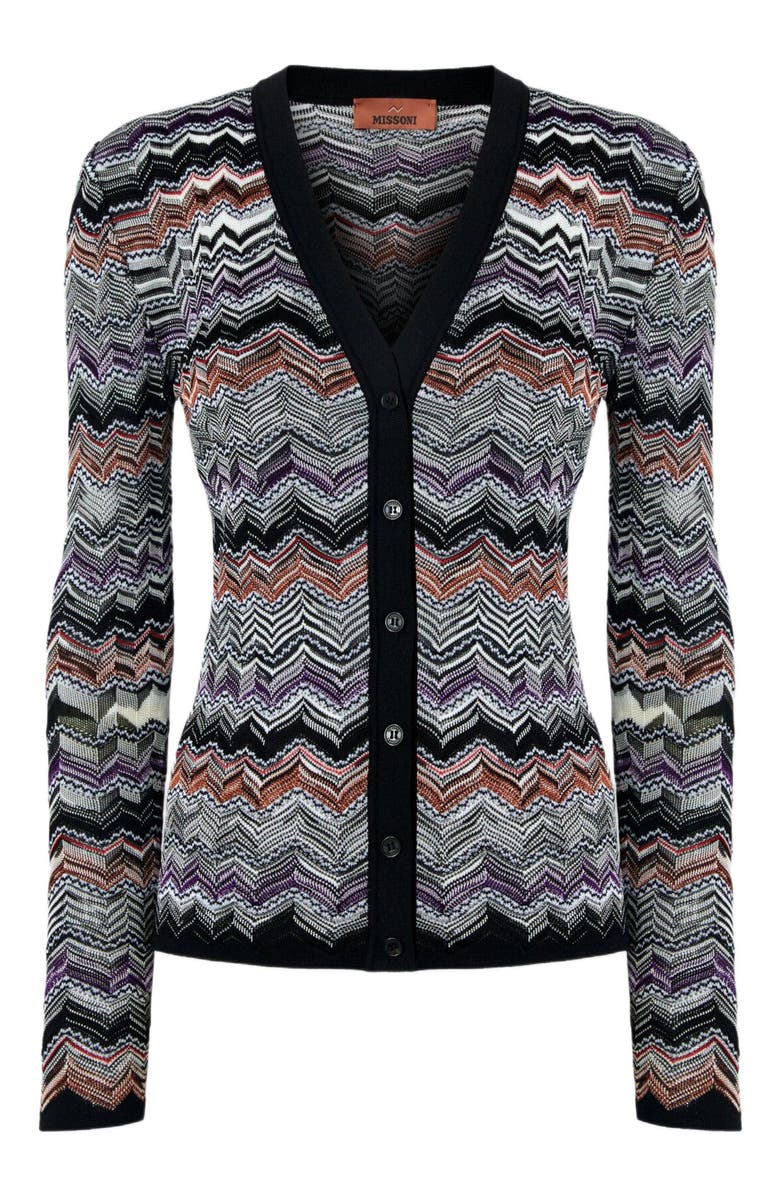 Missoni Slim Buttoned Cardigan With Flame Chevron Pattern, Alternate, color, Multicoloured