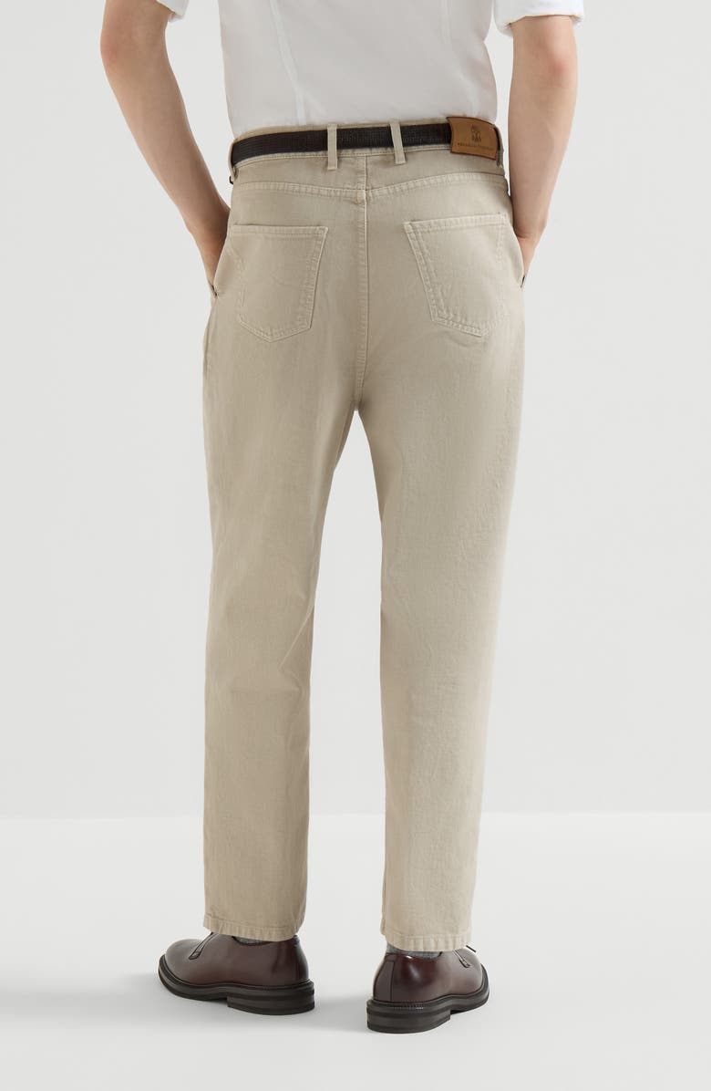 Brunello Cucinelli Garment-dyed denim iconic fit five-pocket trousers with double pleats, Alternate, color, White