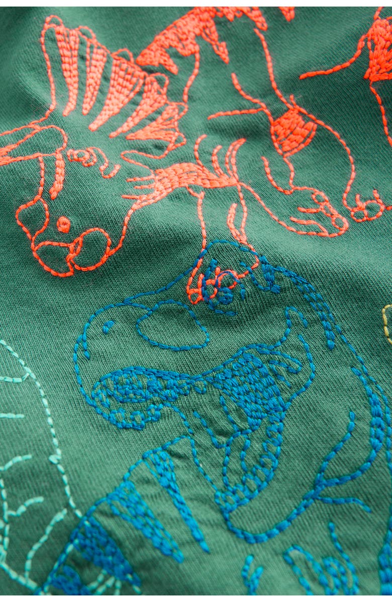Mini Boden Kids' Dinosaur Embroidered Cotton Graphic T-Shirt, Alternate, color, Blue Spruce Dino