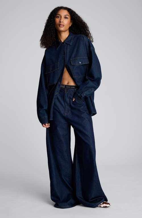 Kenneth Cole Drapey Denim Button Up Oversized Shirt In Blue