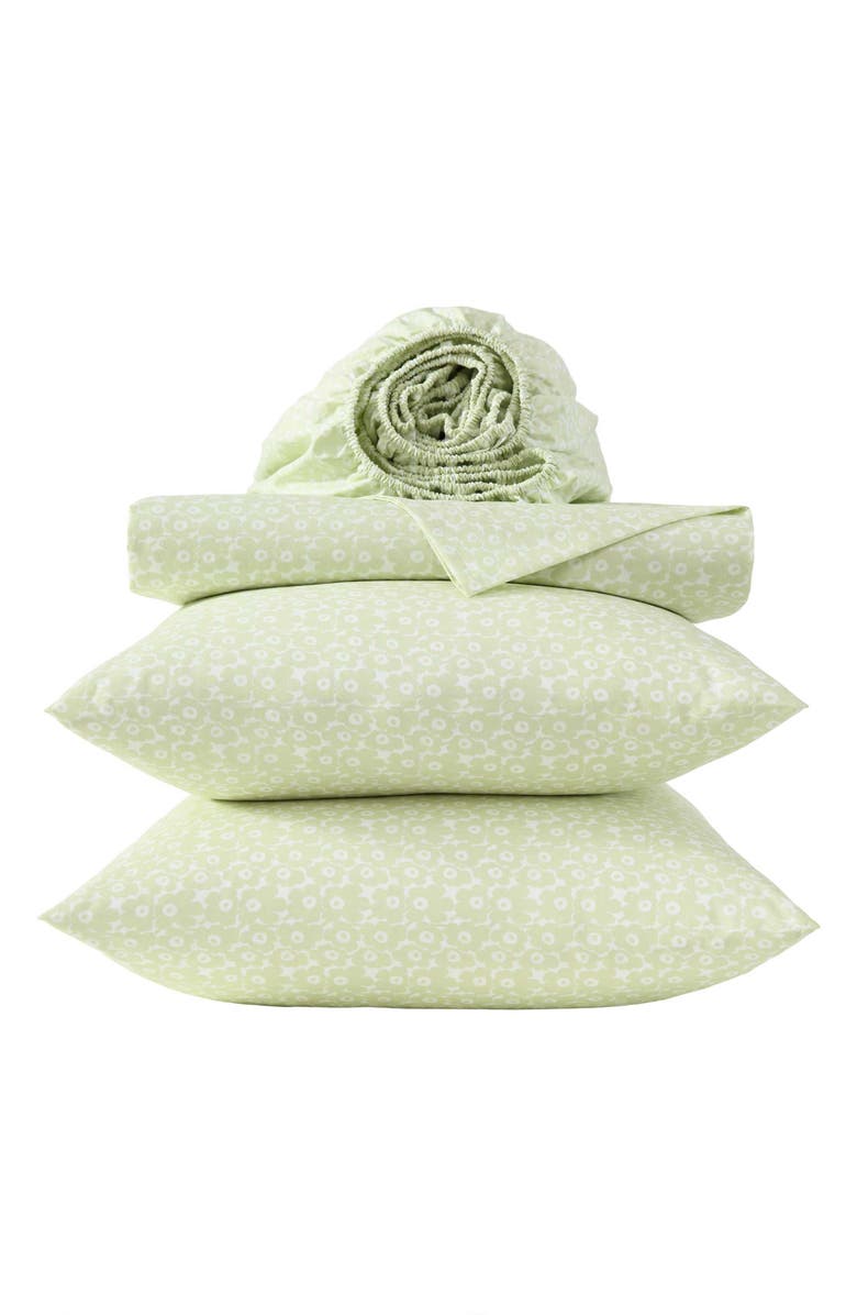 Marimekko Pikkuinen Unikko Cotton Sheet Set, Main, color, Light Green