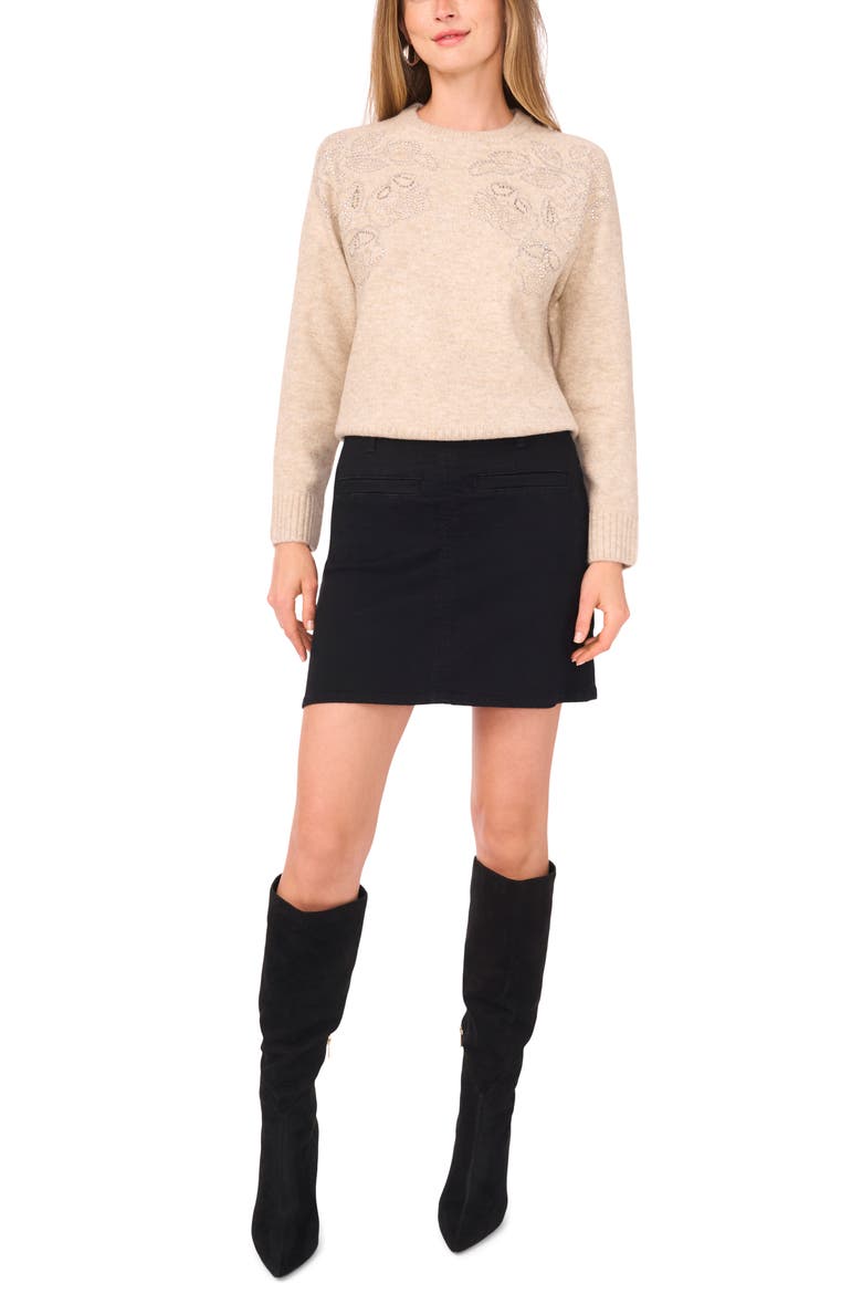 Bead Detail Crewneck Sweater, Alternate, color, OATMEAL