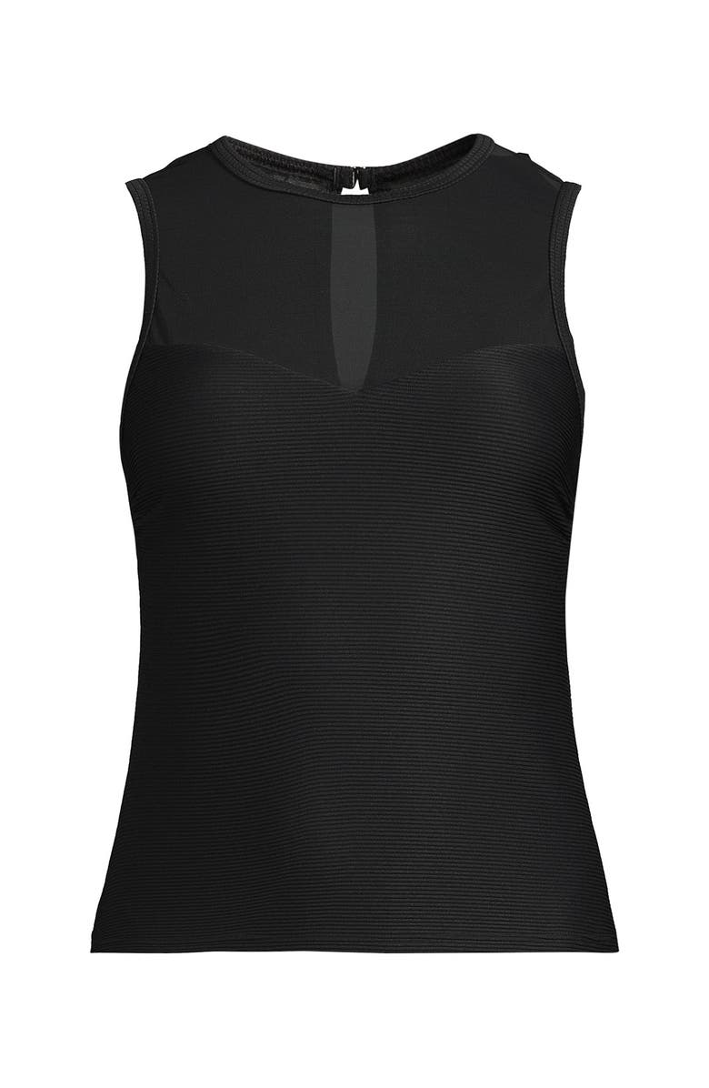 Lands' End Ottoman Rib High Neck Sweetheart Mesh Cutout Tankini Top, Alternate, color,