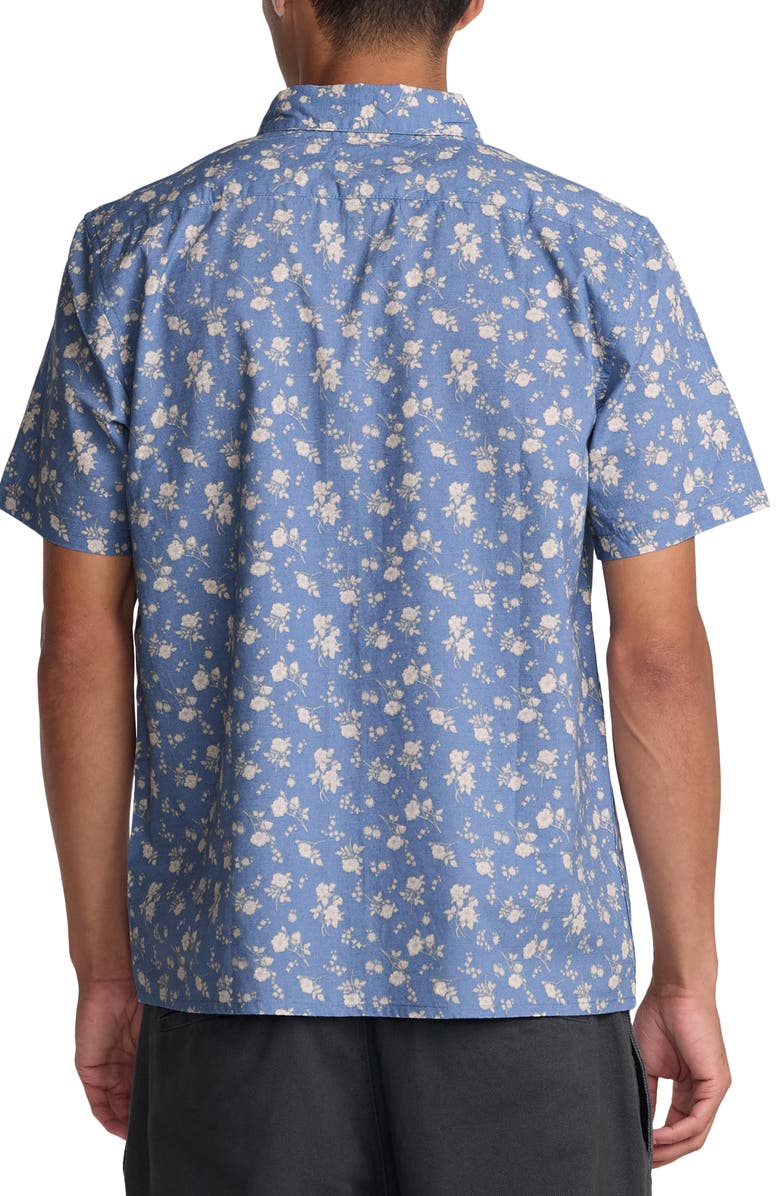 RVCA Breezy Floral Short Sleeve Button-Up Shirt, Alternate, color, Vintage Blue