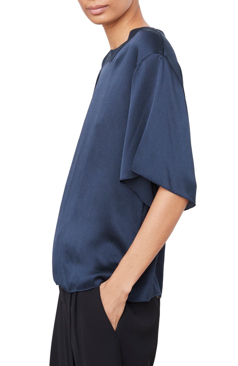 Vince Rib Trim Crewneck Silk Top, Alternate, color, Coastal