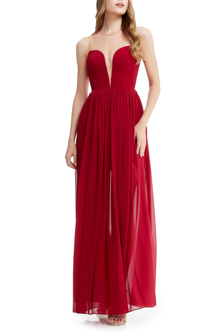 Eleanor Illusion Neck Gown, Main, color, GARNET
