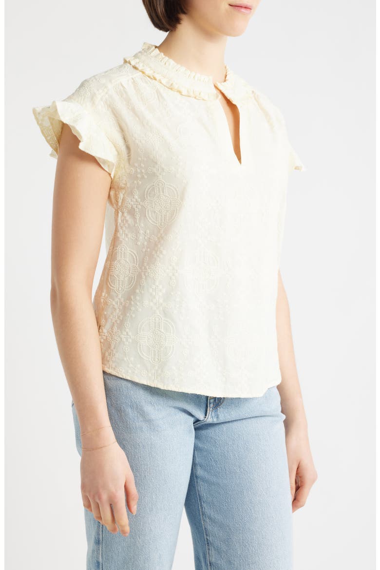 Embroidered Split Neck Top, Alternate, color, LIGHT LEMON LUSH