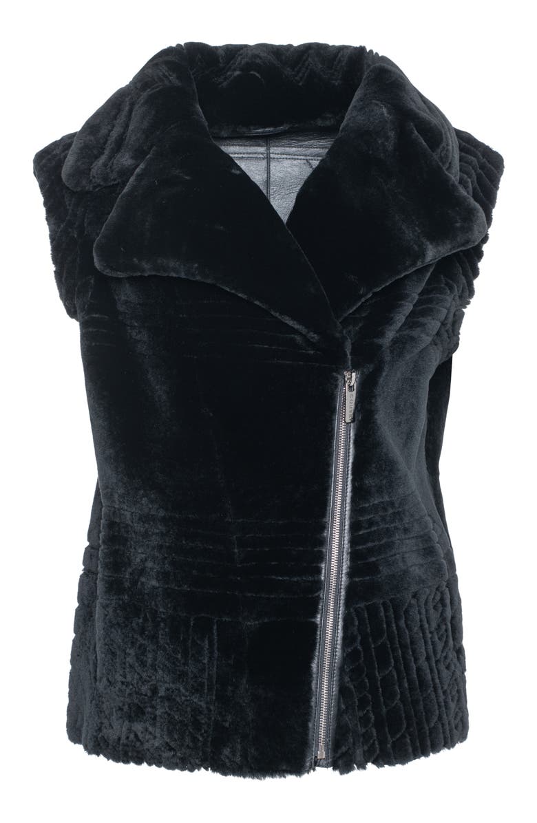 GORSKI Genuine Shearling Zip Vest With Grooved Pattern, Alternate, color, Black