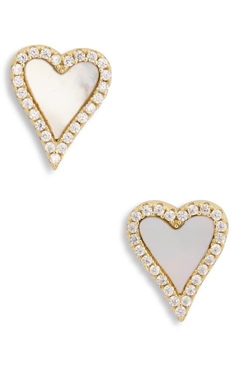 Mother-of-Pearl & Cubic Zirconia Heart Halo Stud Earrings