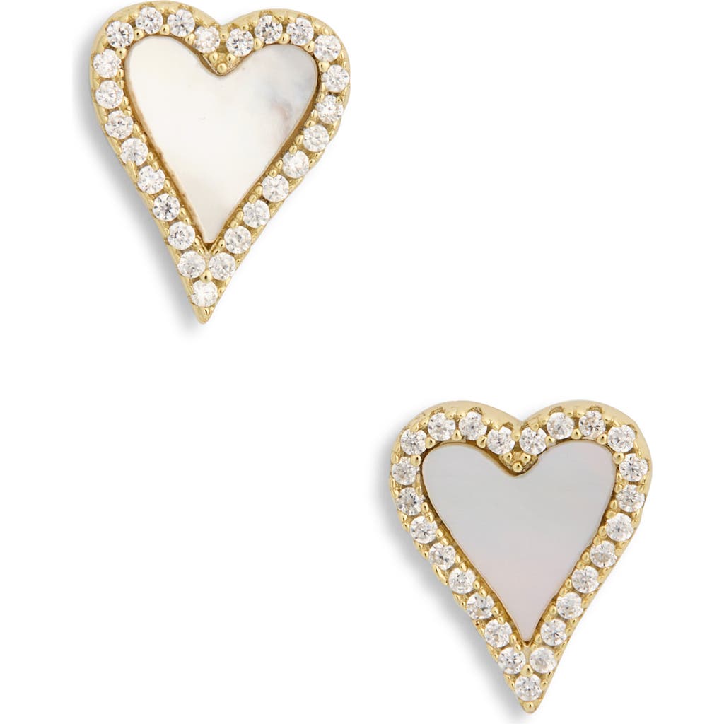 Argento Vivo Mother-of-pearl & Cubic Zirconia Heart Halo Stud Earrings In Gold