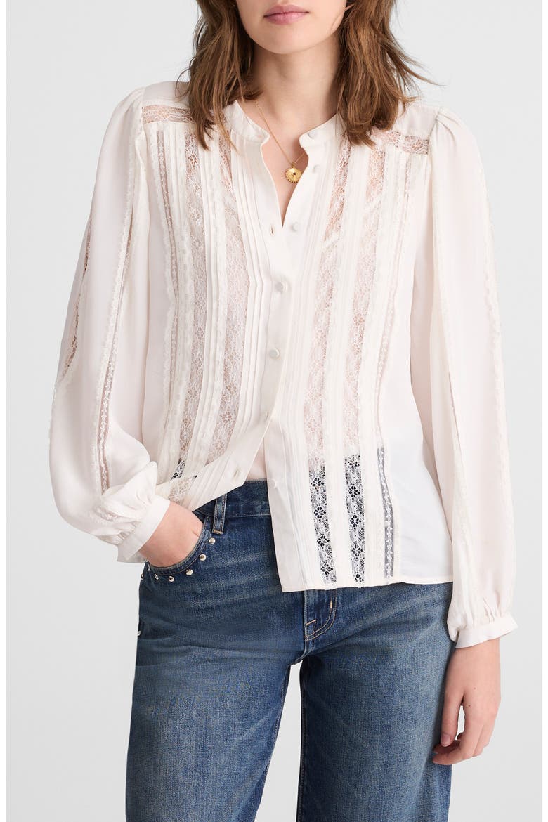 Lace Inset Long Sleeve Button-Up Top, Main, color, WINTER WHITE