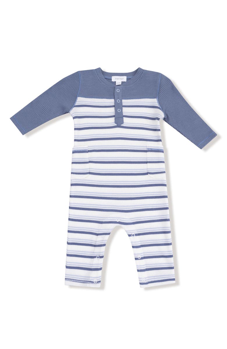 Angel Dear Vintage Stripe Romper, Main, color, Blue/ Ivory