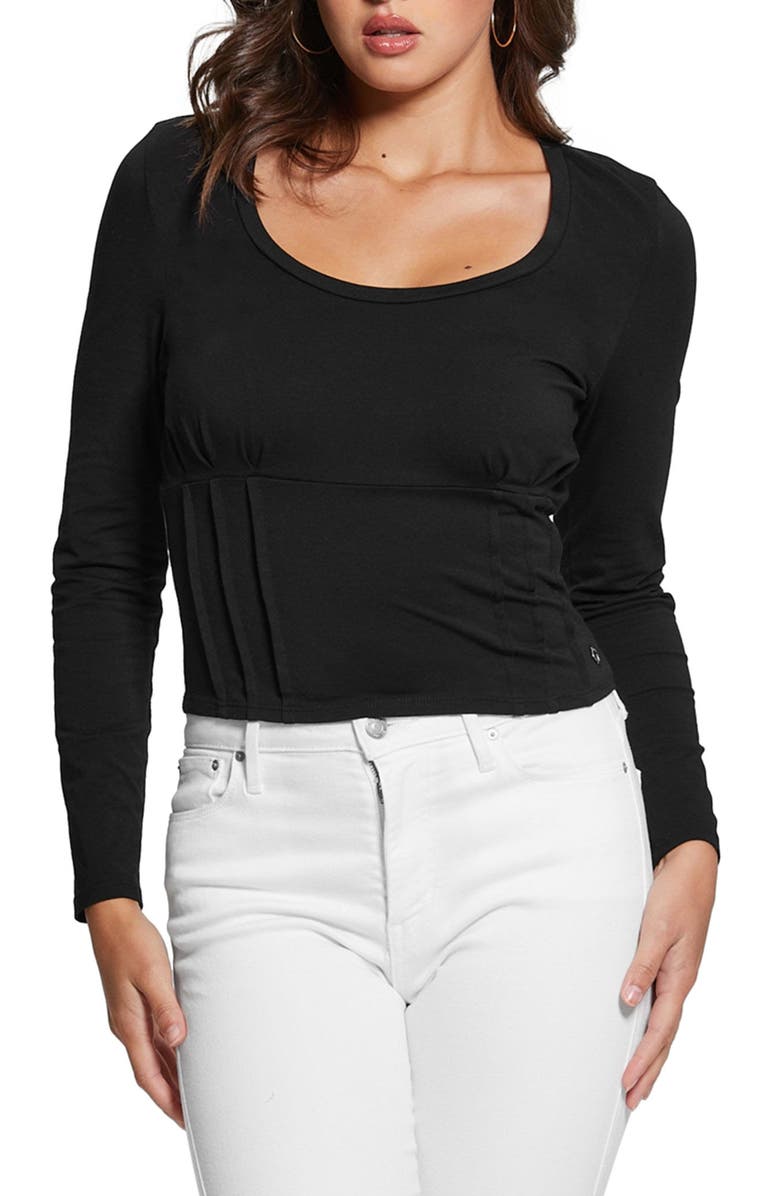 GUESS Karmen Long Sleeve Corset Top, Main, color, 