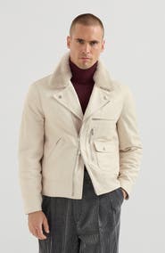 Brunello Cucinelli Nappa leather biker jacket with Thermore® padding and detachable shearling collar