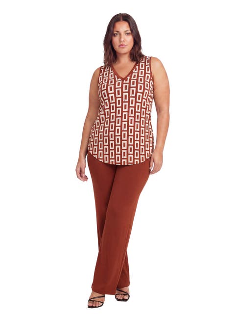 Curvy Essential Abstract Print V-Neck Sleeveless Round Hem Top and Elastic Waist Flared Pant Set