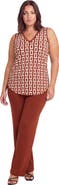 24seven Comfort Apparel Curvy Essential Abstract Print V-Neck Sleeveless Round Hem Top and Elastic Waist Flared Pant Set