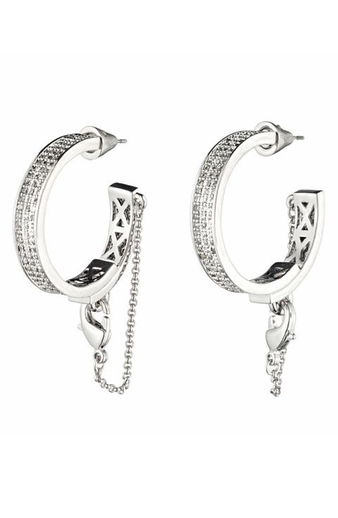 Pavé Safety Chain Hoop Earrings
