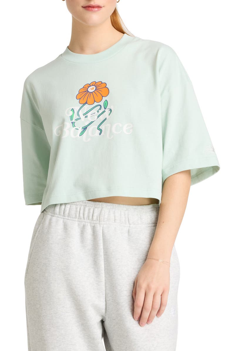 New Balance Athletics Oversize Crop Flower Graphic T-Shirt, Main, color, Clay Ash