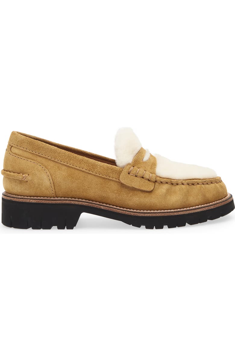rag & bone Corey Genuine Shearling Penny Loafer, Alternate, color, Caremel Suede Shearling